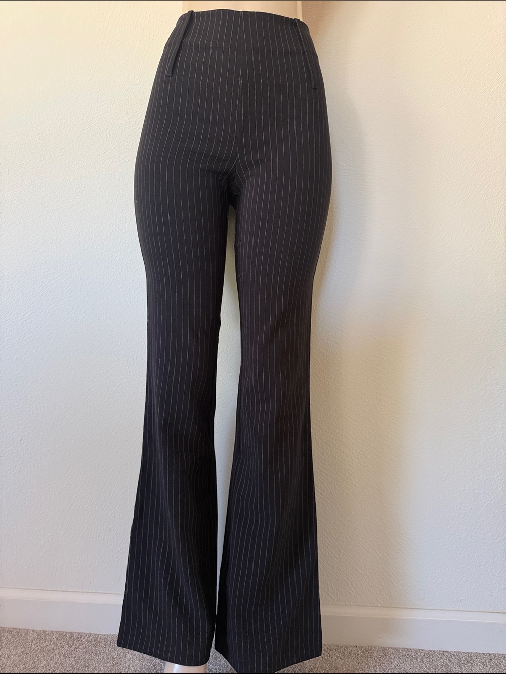 Tiger Mist Black Pinstripe Flare Pants S Wide Belt Loops